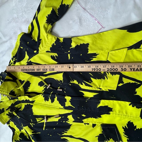 BEREK Blazer Bright Yellow Black Rhinestones Palm Tree Womens L Coastal Grandma - Picture 13 of 14
